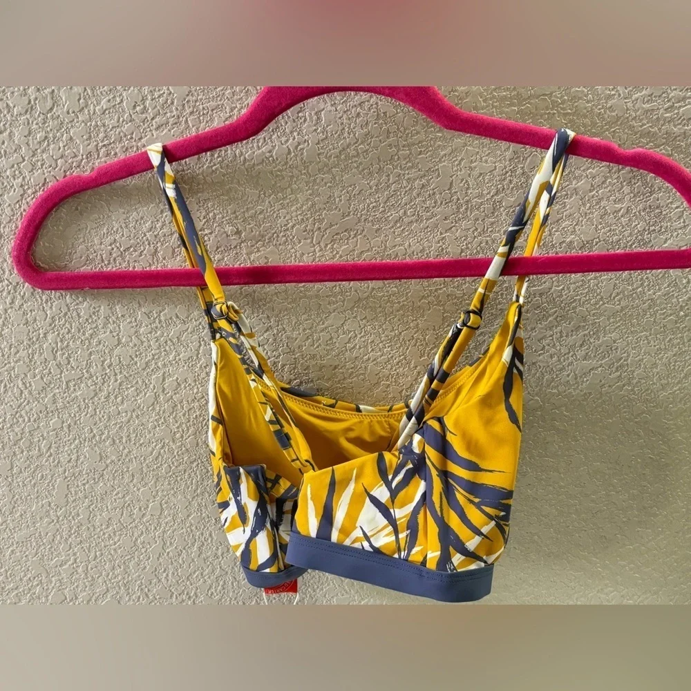 NWT Red Carter Amber Yellow & Gray Tropical Print Cross Back Bikini Top S